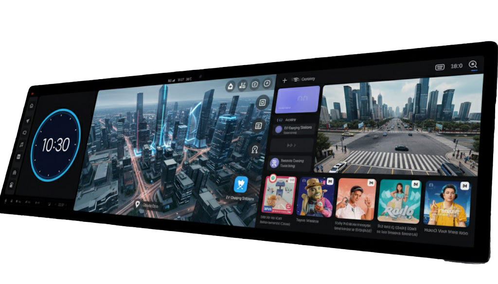 Assembly of multimedia displays for cars